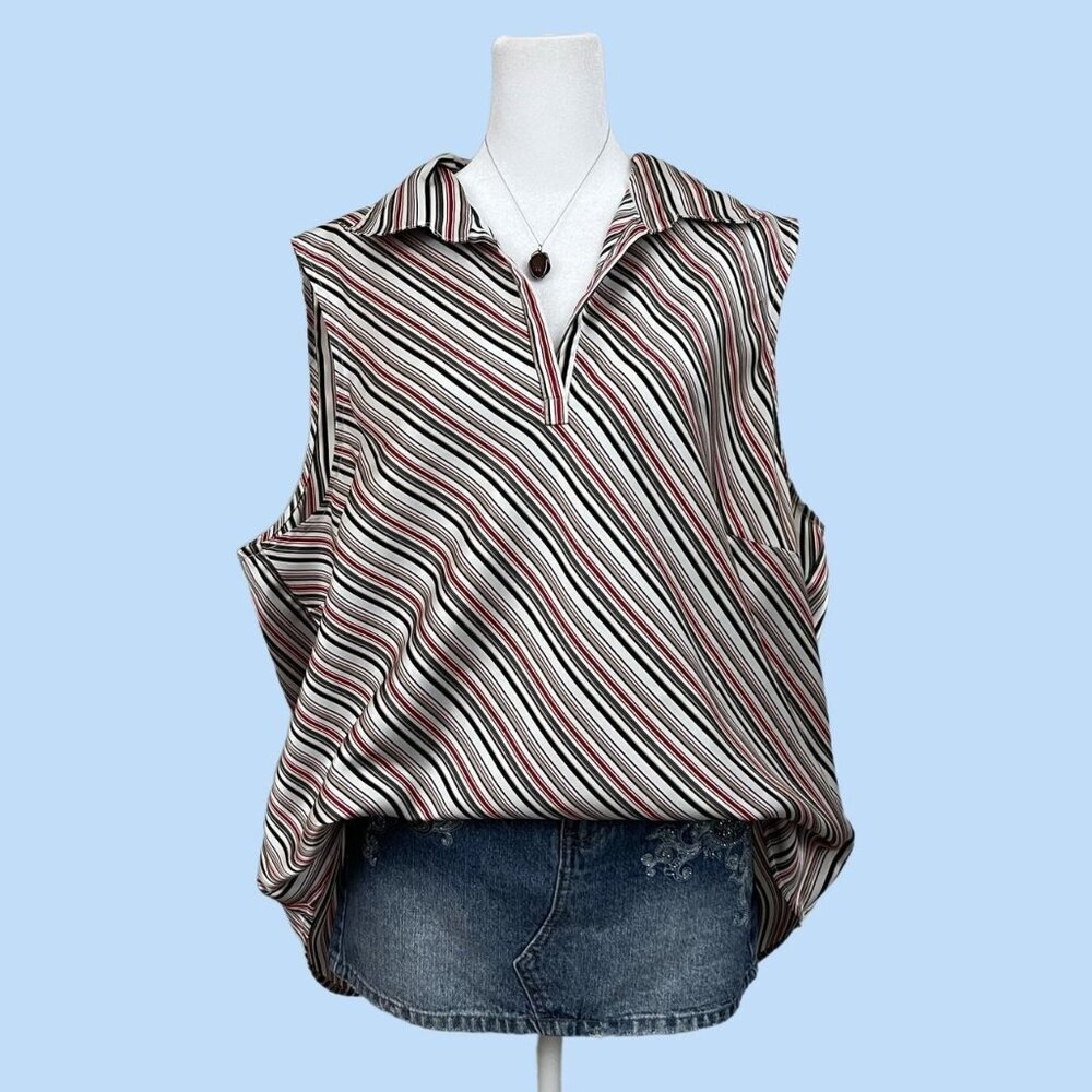 black red and white striped vintage 90s satin sleeveless top